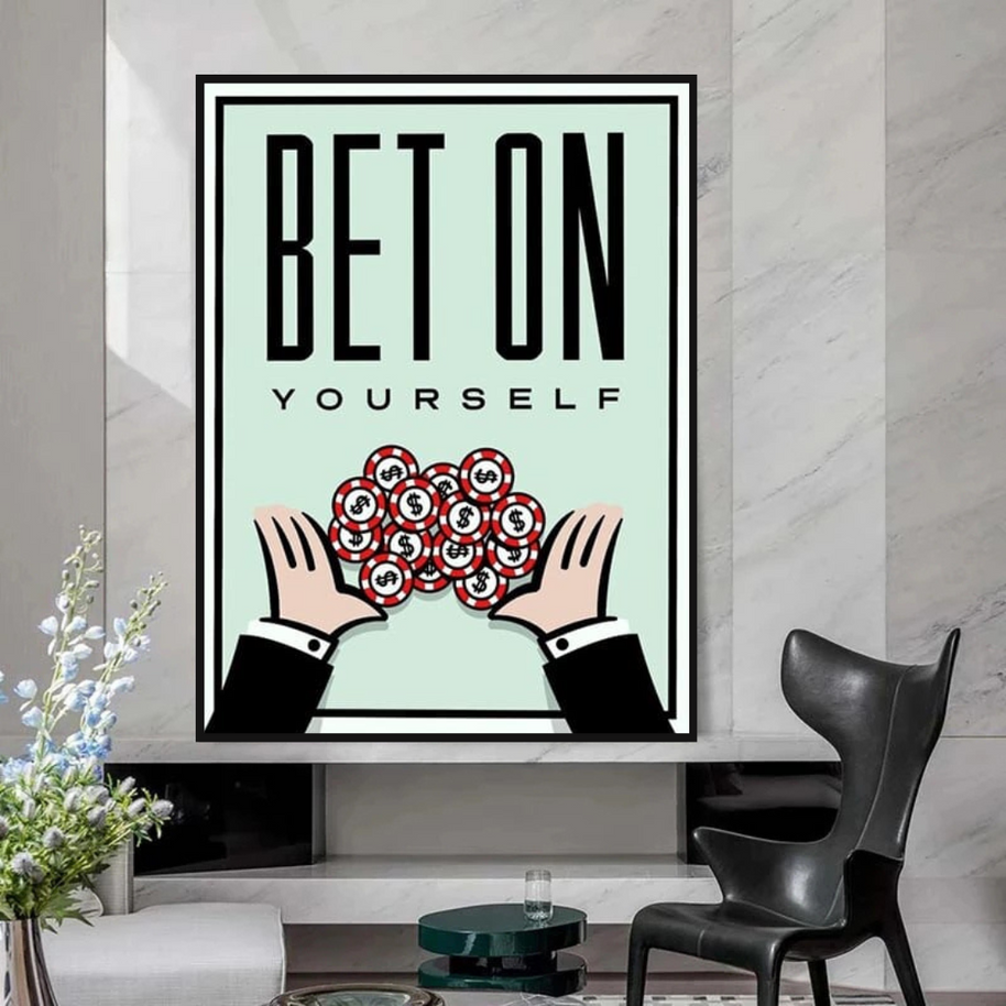 Monopoly Bet on Yourself Card Canvas Wall Art-MinimalisticDecor.com