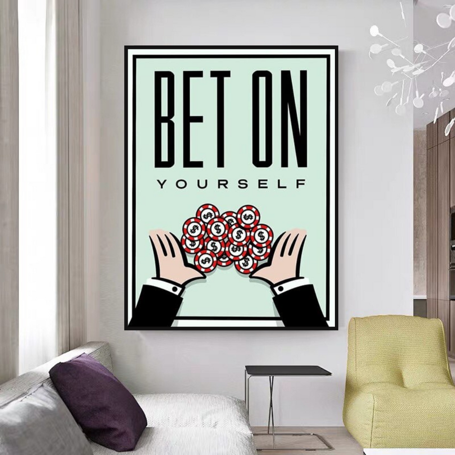 Monopoly Bet on Yourself Card Canvas Wall Art-MinimalisticDecor.com