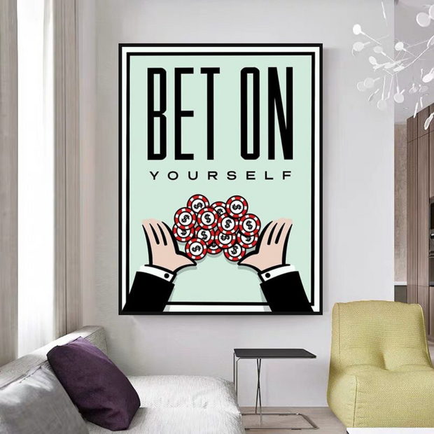 Monopoly Bet on Yourself Card Canvas Wall Art-MinimalisticDecor.com