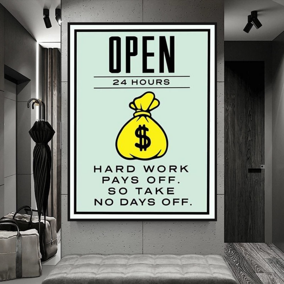 Monopoly Canvas Wall Art: Hard Work Pays Off-MinimalisticDecor.com