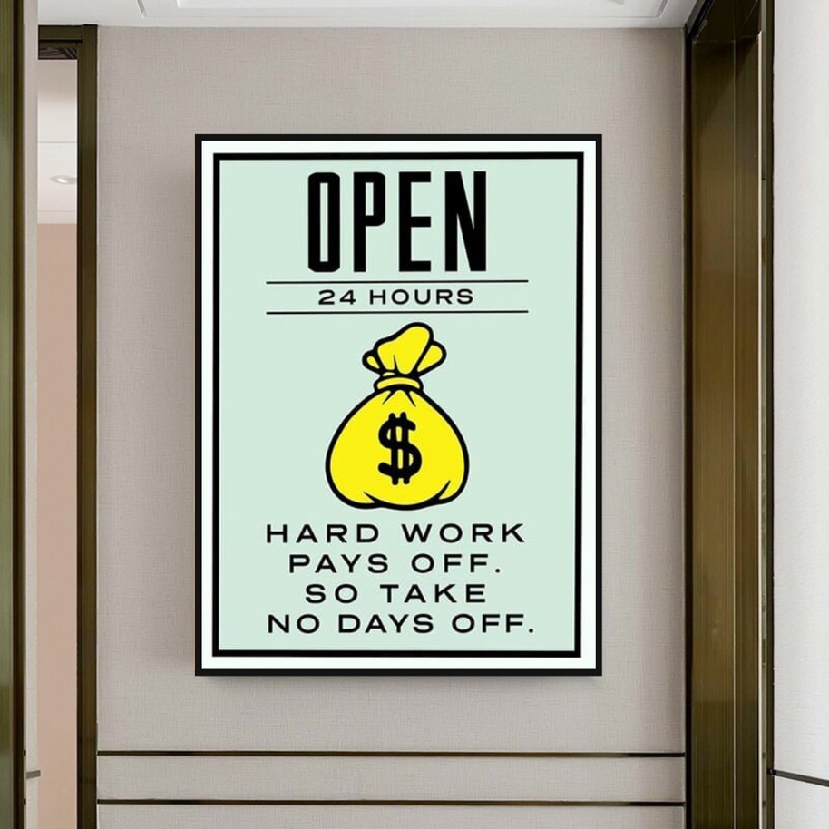 Monopoly Canvas Wall Art: Hard Work Pays Off-MinimalisticDecor.com