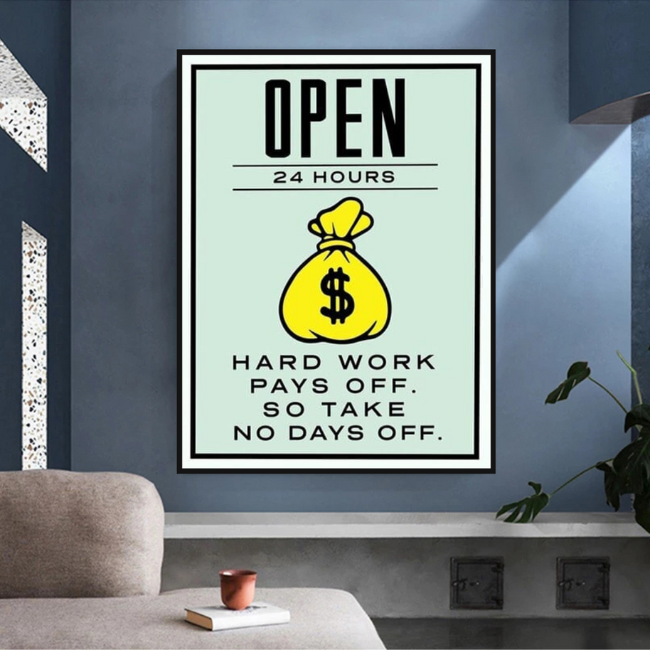 Monopoly Canvas Wall Art: Hard Work Pays Off-MinimalisticDecor.com