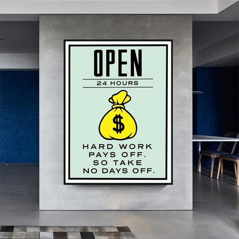 Monopoly Canvas Wall Art: Hard Work Pays Off-MinimalisticDecor.com