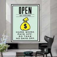 Monopoly Canvas Wall Art: Hard Work Pays Off-MinimalisticDecor.com