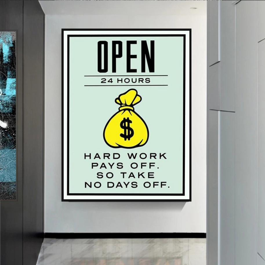 Monopoly Canvas Wall Art: Hard Work Pays Off-MinimalisticDecor.com