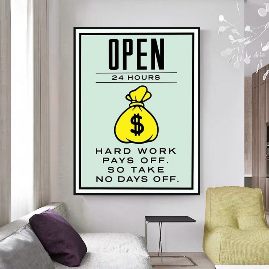 Monopoly Canvas Wall Art: Hard Work Pays Off-MinimalisticDecor.com