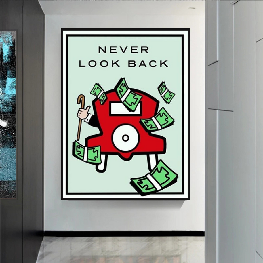Monopoly Never Look Back Card Canvas Wall Art-MinimalisticDecor.com
