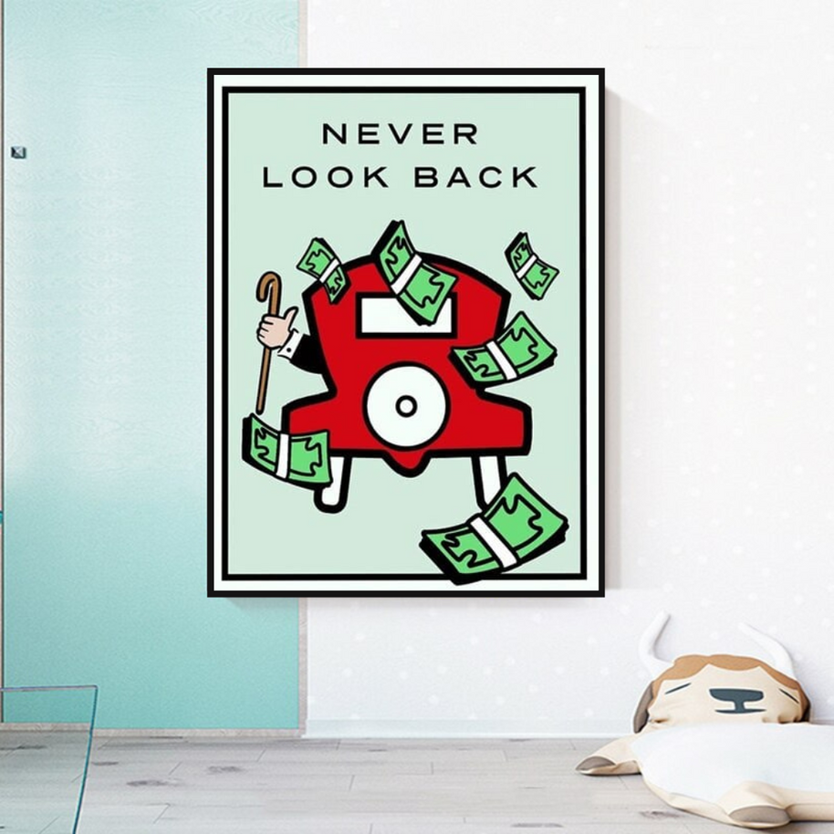 Monopoly Never Look Back Card Canvas Wall Art-MinimalisticDecor.com