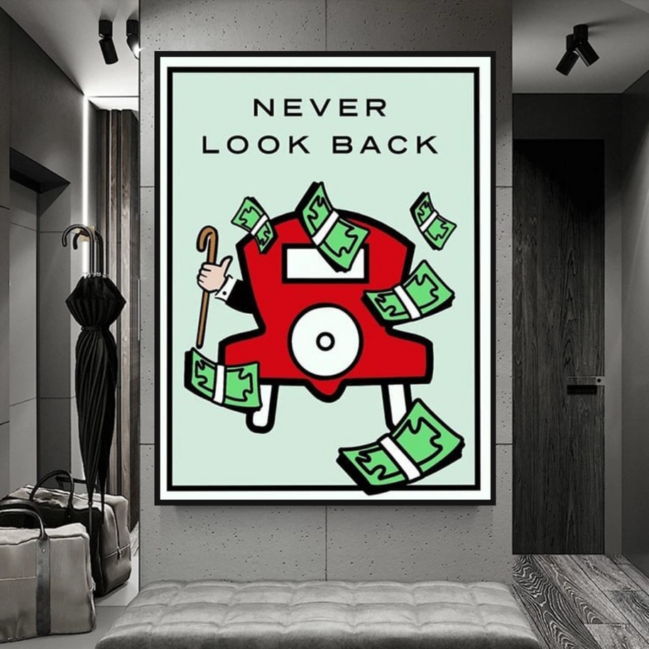Monopoly Never Look Back Card Canvas Wall Art-MinimalisticDecor.com