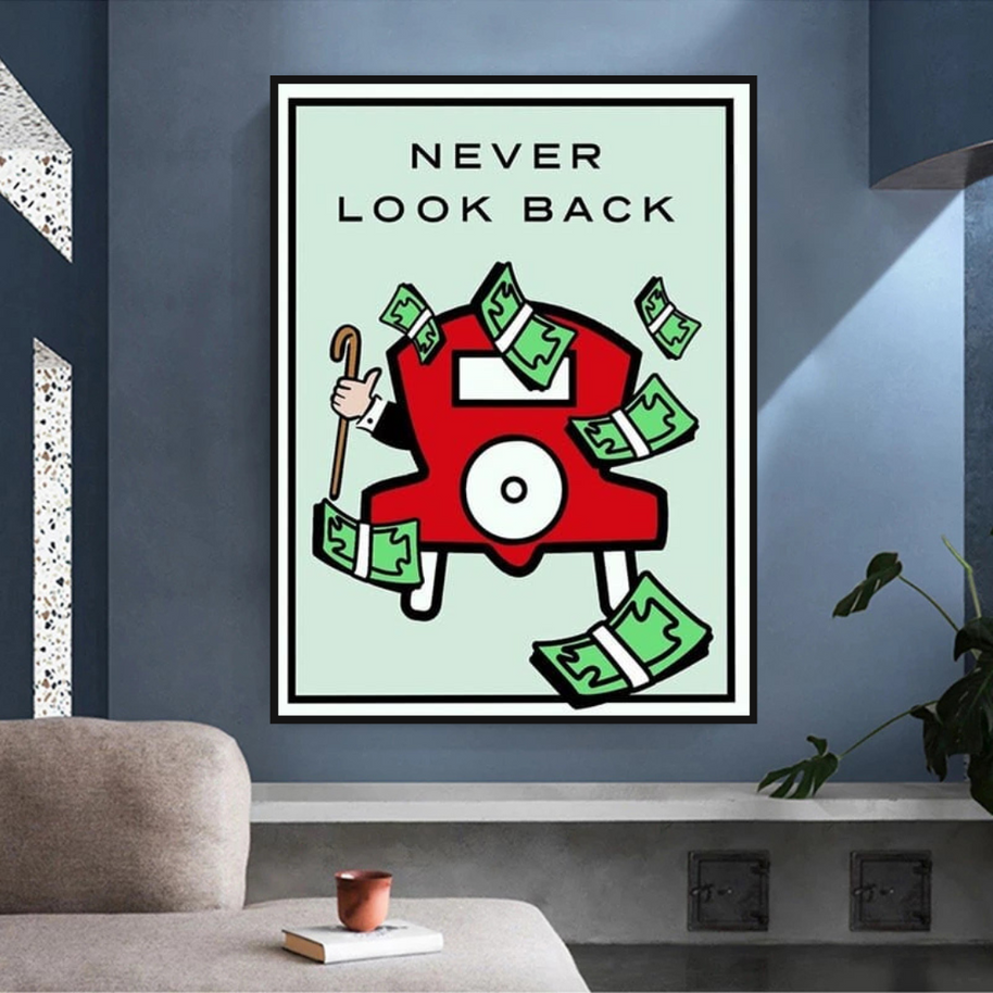 Monopoly Never Look Back Card Canvas Wall Art-MinimalisticDecor.com