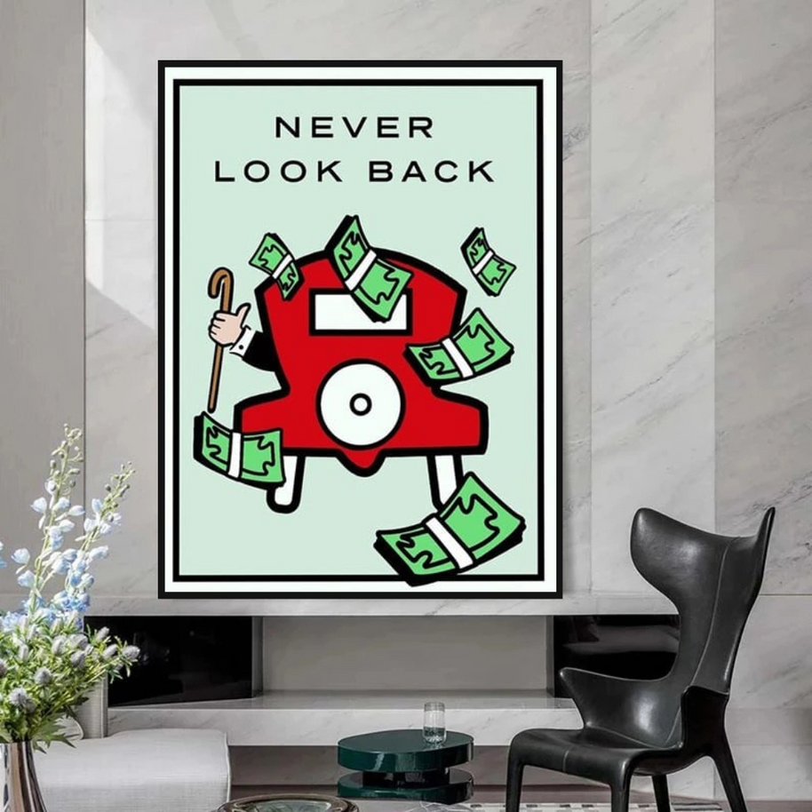 Monopoly Never Look Back Card Canvas Wall Art-MinimalisticDecor.com