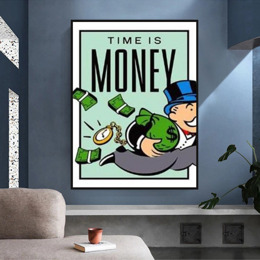 Monopoly Time Is Money Card Canvas Wall Art-MinimalisticDecor.com