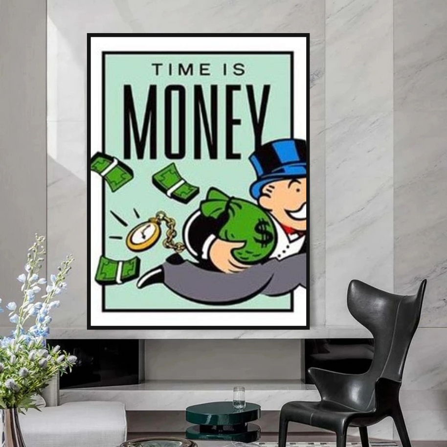 Monopoly Time Is Money Card Canvas Wall Art-MinimalisticDecor.com