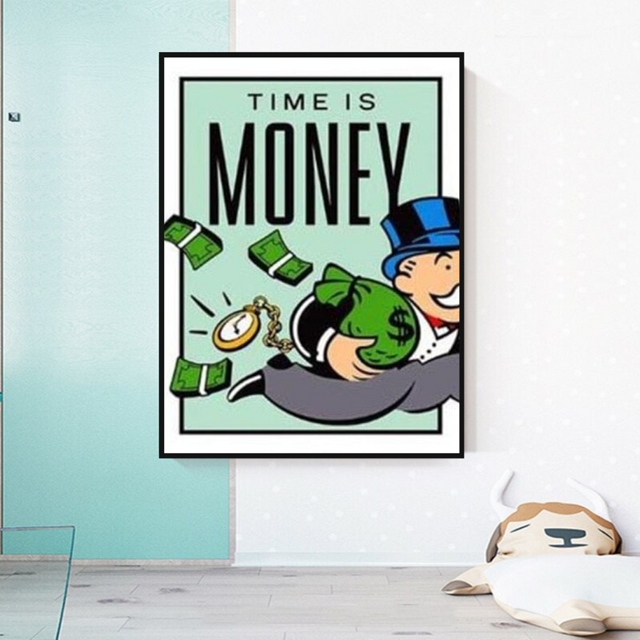 Monopoly Time Is Money Card Canvas Wall Art-MinimalisticDecor.com