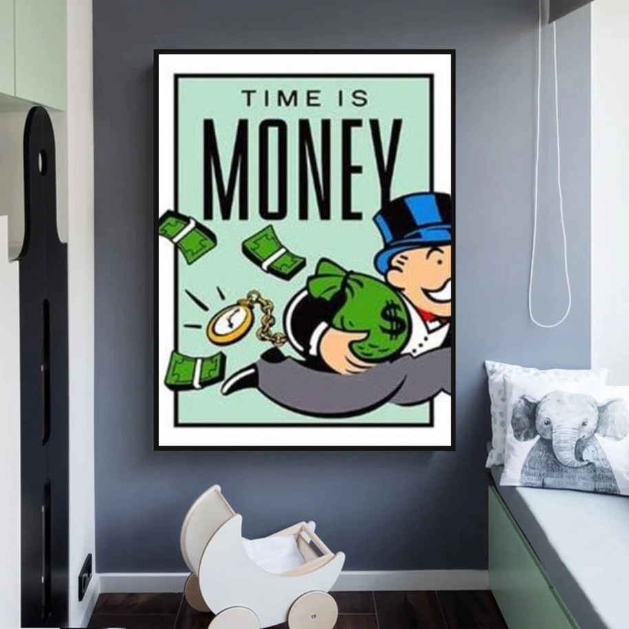 Monopoly Time Is Money Card Canvas Wall Art-MinimalisticDecor.com
