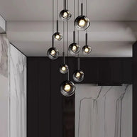 Moonlight Globes Glass Stone Pendant Chandelier – Modern Staircase Light Fixture-MinimalisticDecor.com