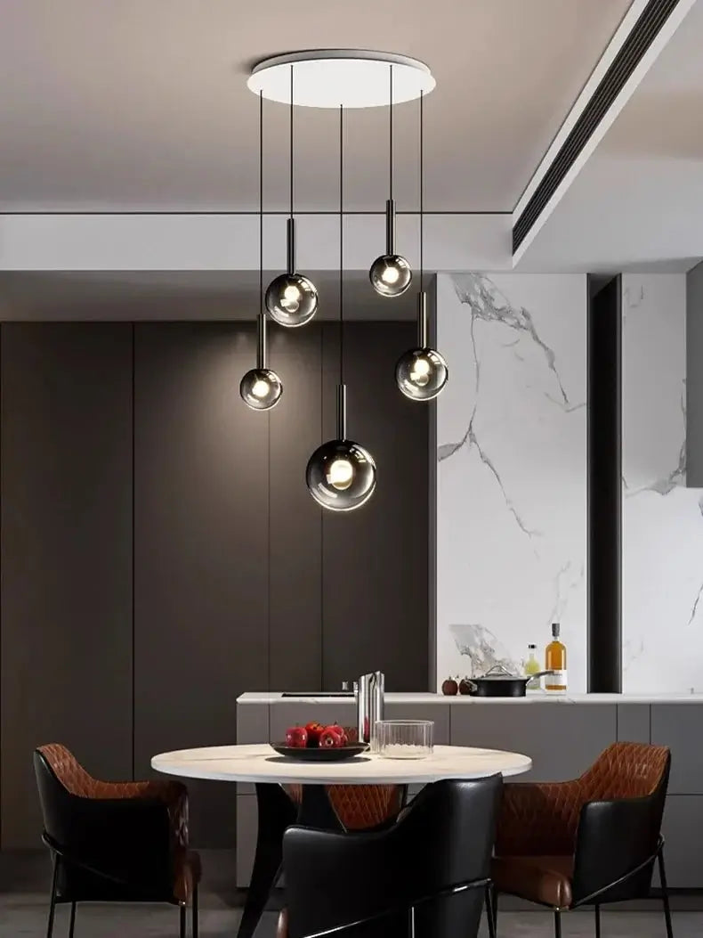 Moonlight Globes Glass Stone Pendant Chandelier – Modern Staircase Light Fixture-MinimalisticDecor.com