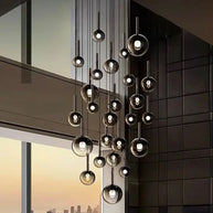 Moonlight Globes Glass Stone Pendant Chandelier – Modern Staircase Light Fixture-MinimalisticDecor.com