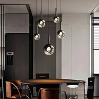 Moonlight Globes Glass Stone Pendant Chandelier – Modern Staircase Light Fixture-MinimalisticDecor.com