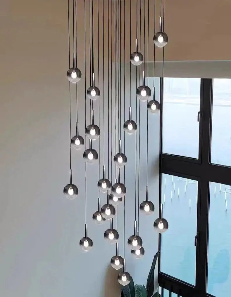 Moonlight Globes Glass Stone Pendant Chandelier – Modern Staircase Light Fixture-MinimalisticDecor.com
