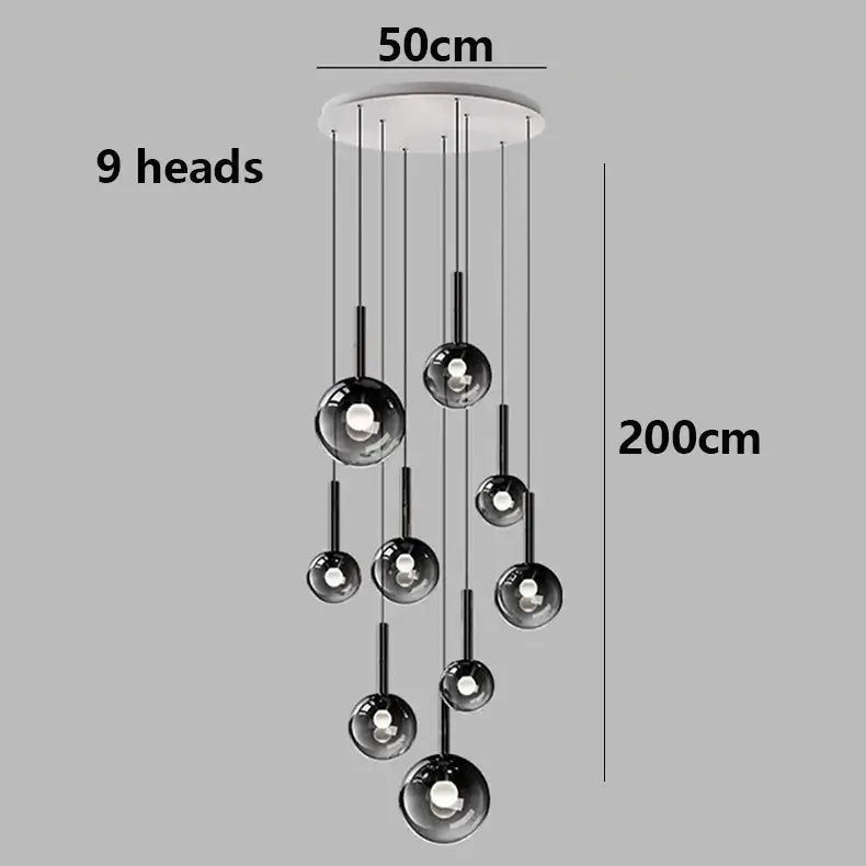 Moonlight Globes Glass Stone Pendant Chandelier – Modern Staircase Light Fixture-MinimalisticDecor.com