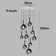 Moonlight Globes Glass Stone Pendant Chandelier – Modern Staircase Light Fixture-MinimalisticDecor.com