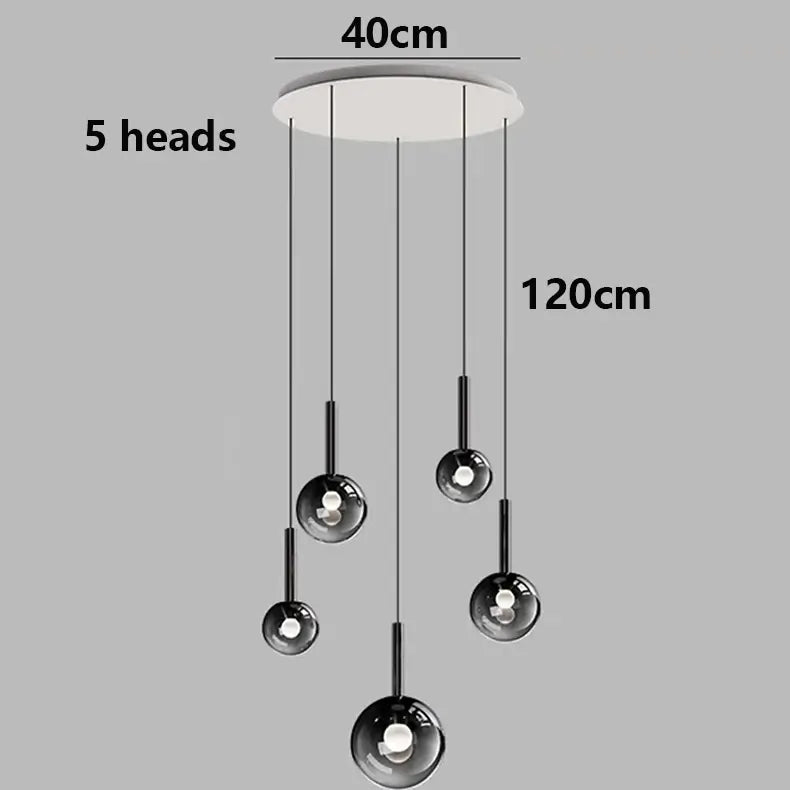 Moonlight Globes Glass Stone Pendant Chandelier – Modern Staircase Light Fixture-MinimalisticDecor.com