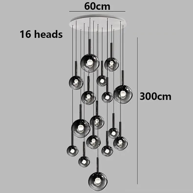 Moonlight Globes Glass Stone Pendant Chandelier – Modern Staircase Light Fixture-MinimalisticDecor.com