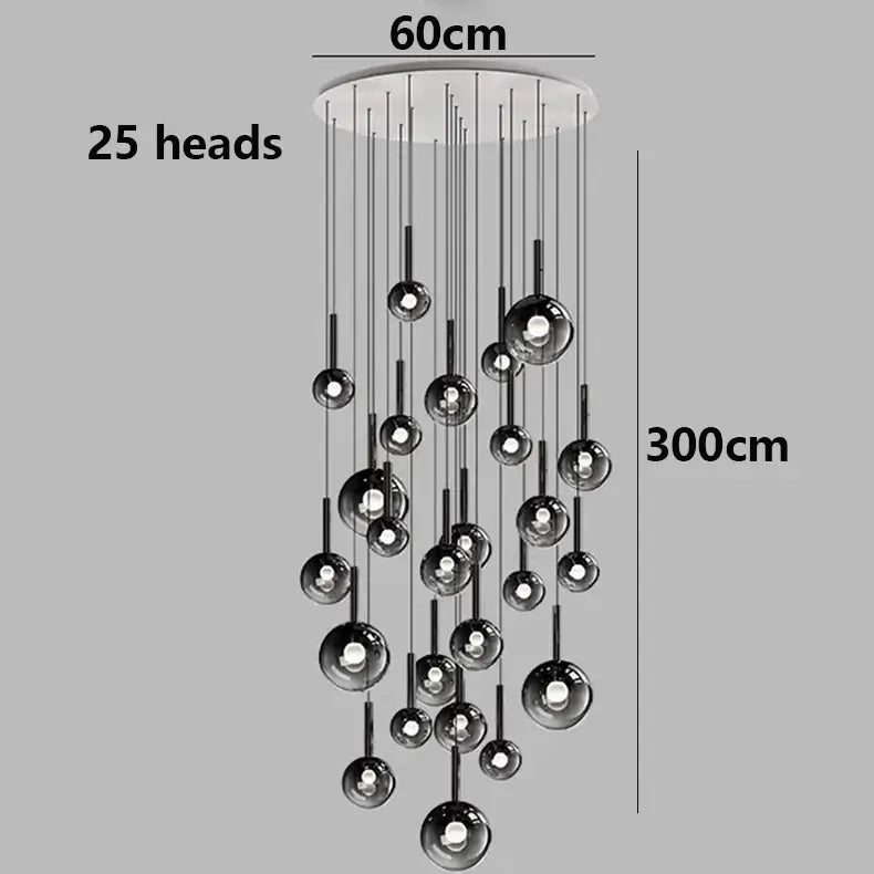 Moonlight Globes Glass Stone Pendant Chandelier – Modern Staircase Light Fixture-MinimalisticDecor.com