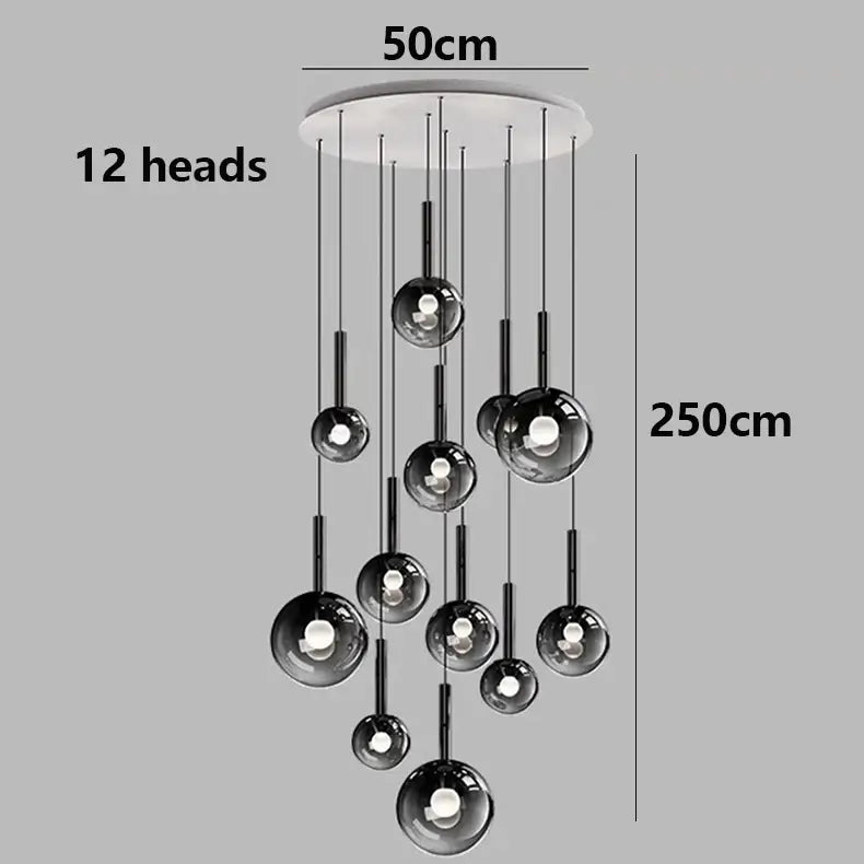 Moonlight Globes Glass Stone Pendant Chandelier – Modern Staircase Light Fixture-MinimalisticDecor.com