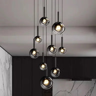 Moonlight Globes Glass Stone Pendant Chandelier – Modern Staircase Light Fixture-MinimalisticDecor.com