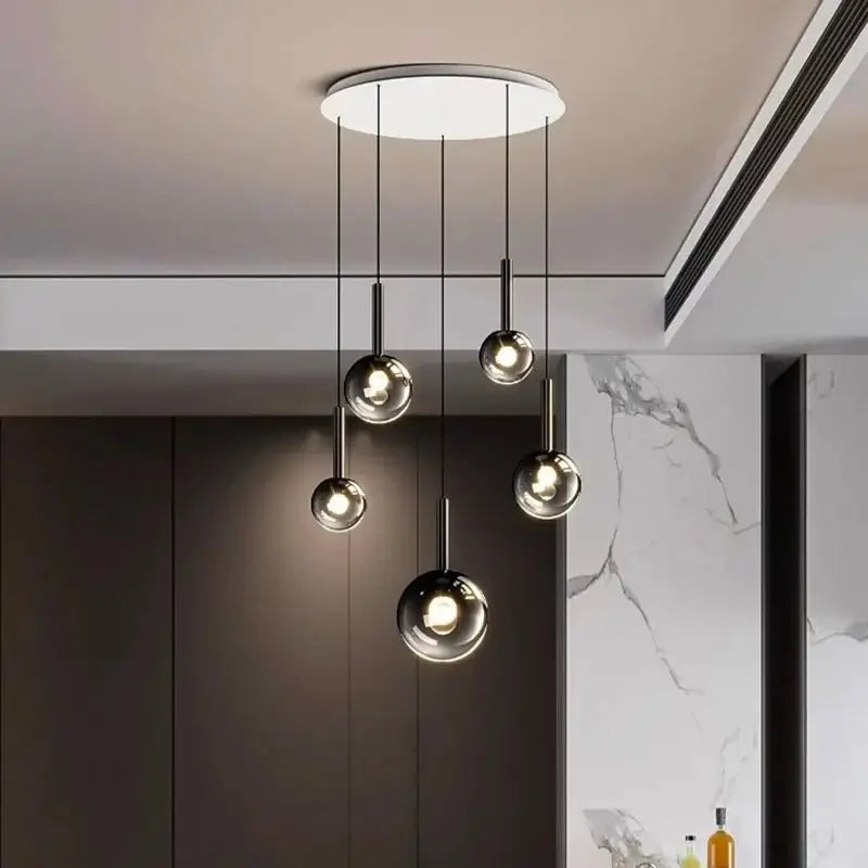 Moonlight Globes Glass Stone Pendant Chandelier – Modern Staircase Light Fixture-MinimalisticDecor.com