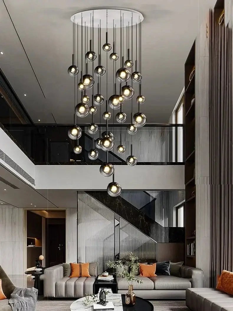 Moonlight Globes Glass Stone Pendant Chandelier – Modern Staircase Light Fixture-MinimalisticDecor.com