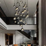Moonlight Globes Glass Stone Pendant Chandelier – Modern Staircase Light Fixture-MinimalisticDecor.com