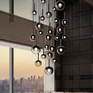 Moonlight Globes Glass Stone Pendant Chandelier – Modern Staircase Light Fixture-MinimalisticDecor.com