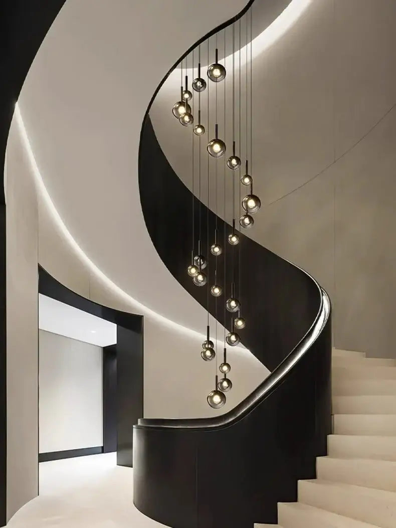 Moonlight Globes Glass Stone Pendant Chandelier – Modern Staircase Light Fixture-MinimalisticDecor.com