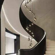 Moonlight Globes Glass Stone Pendant Chandelier – Modern Staircase Light Fixture-MinimalisticDecor.com