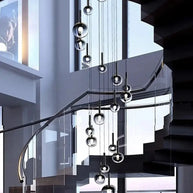 Moonlight Globes Glass Stone Pendant Chandelier – Modern Staircase Light Fixture-MinimalisticDecor.com