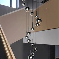 Moonlight Globes Glass Stone Pendant Chandelier – Modern Staircase Light Fixture-MinimalisticDecor.com
