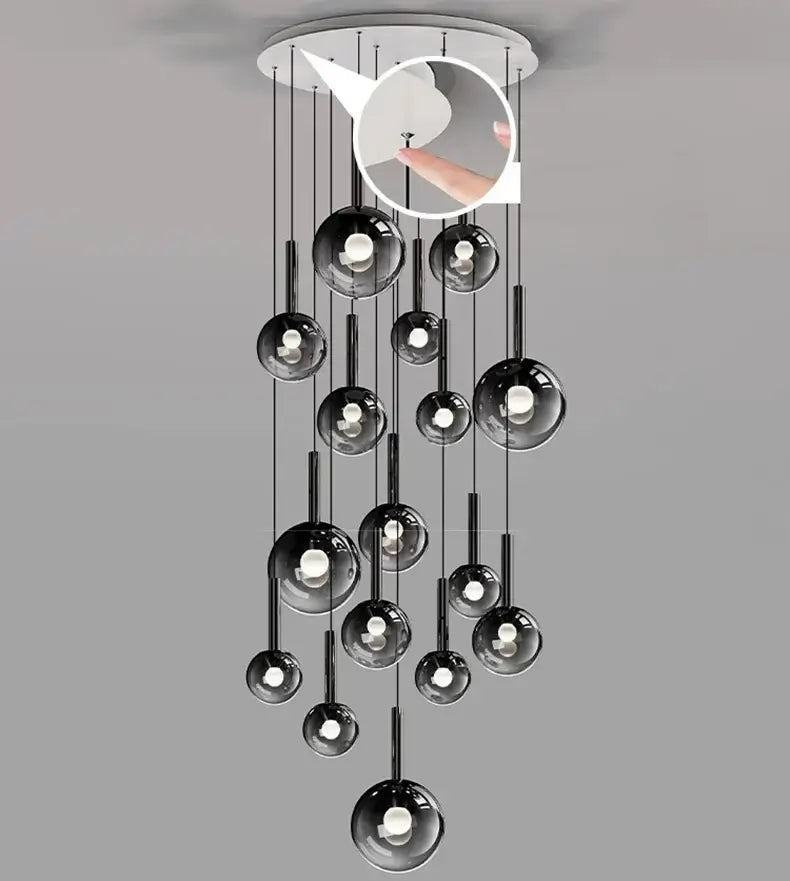Moonlight Globes Glass Stone Pendant Chandelier – Modern Staircase Light Fixture-MinimalisticDecor.com