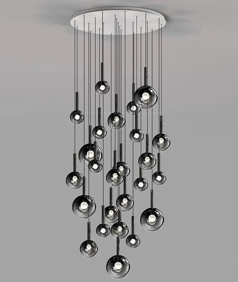 Moonlight Globes Glass Stone Pendant Chandelier – Modern Staircase Light Fixture-MinimalisticDecor.com