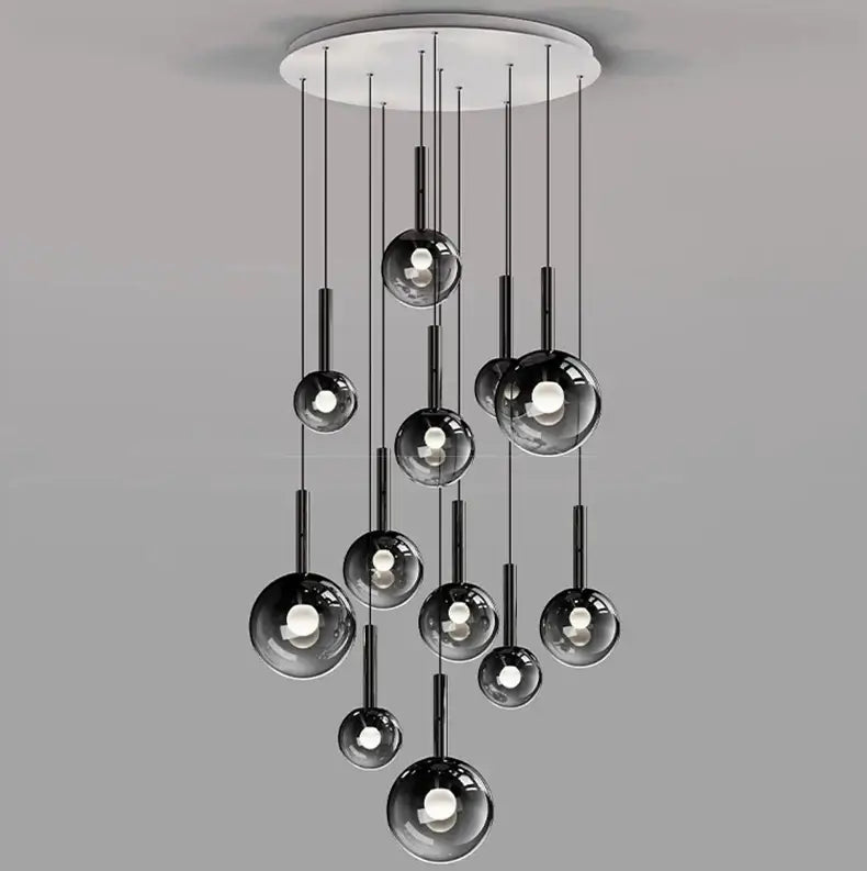 Moonlight Globes Glass Stone Pendant Chandelier – Modern Staircase Light Fixture-MinimalisticDecor.com