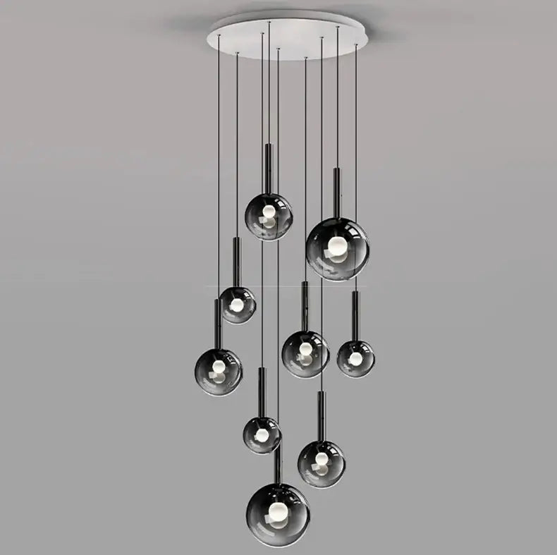 Moonlight Globes Glass Stone Pendant Chandelier – Modern Staircase Light Fixture-MinimalisticDecor.com