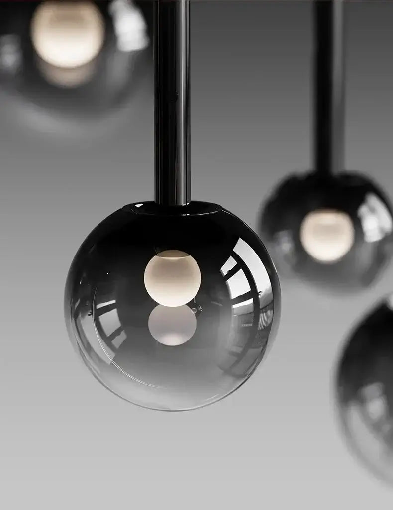 Moonlight Globes Glass Stone Pendant Chandelier – Modern Staircase Light Fixture-MinimalisticDecor.com
