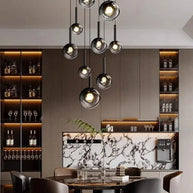 Moonlight Globes Glass Stone Pendant Chandelier – Modern Staircase Light Fixture-MinimalisticDecor.com