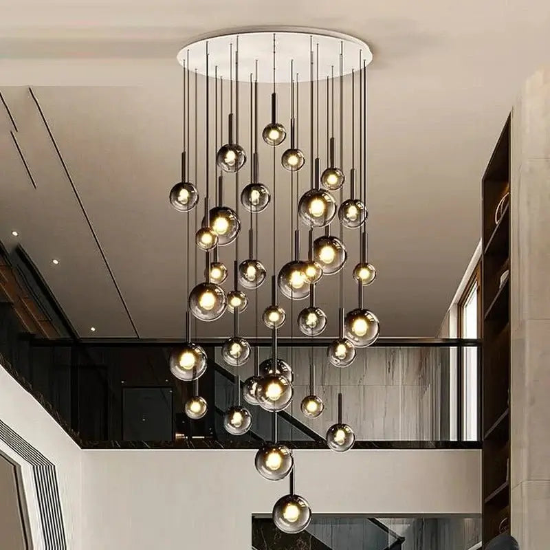 Moonlight Globes Glass Stone Pendant Chandelier – Modern Staircase Light Fixture-MinimalisticDecor.com