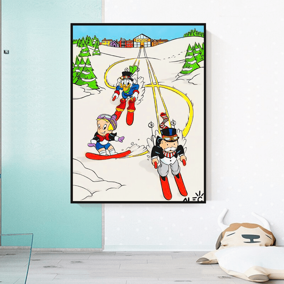 Mr Monopoly Canvas Wall Art: Exclusive Skiing Design-MinimalisticDecor.com