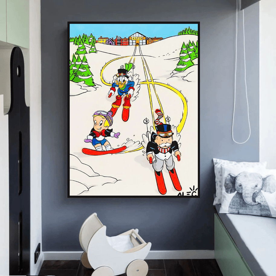 Mr Monopoly Canvas Wall Art: Exclusive Skiing Design-MinimalisticDecor.com