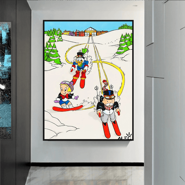 Mr Monopoly Canvas Wall Art: Exclusive Skiing Design-MinimalisticDecor.com