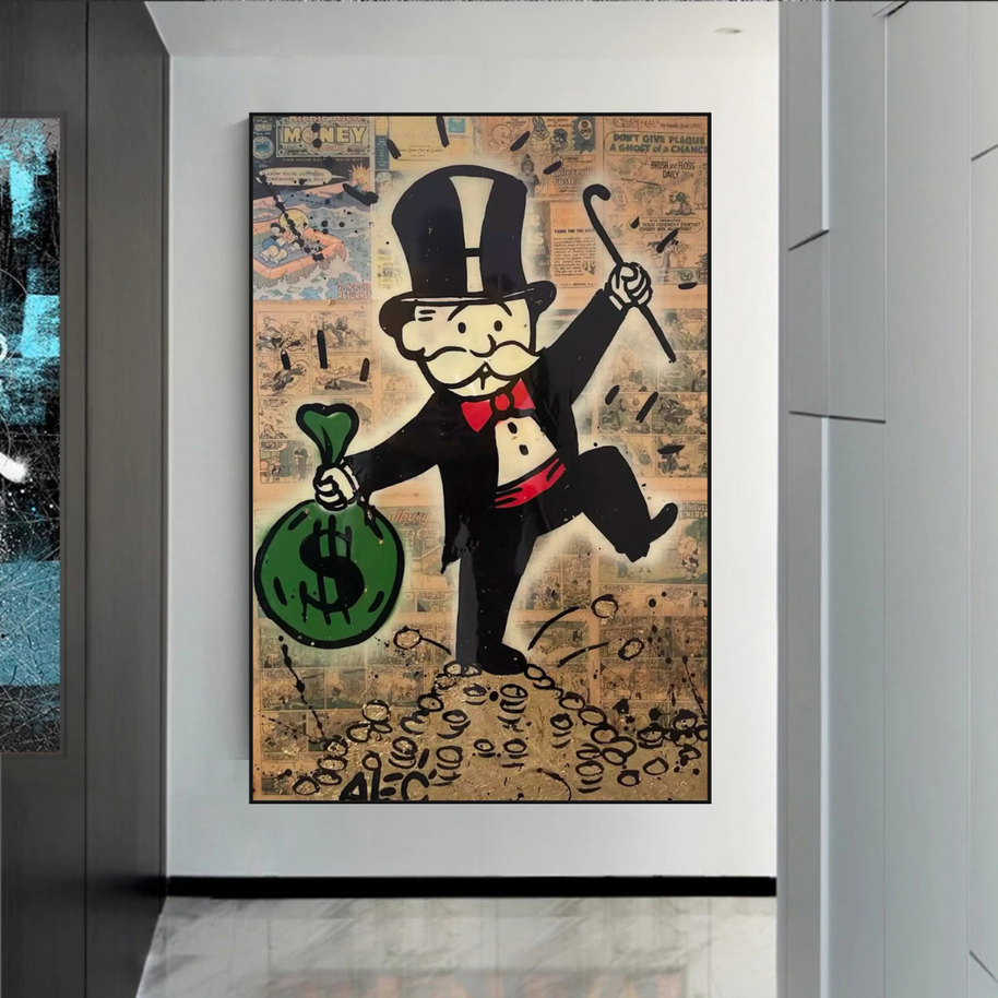 Mr Monopoly Canvas Wall Art - Money Bags-MinimalisticDecor.com
